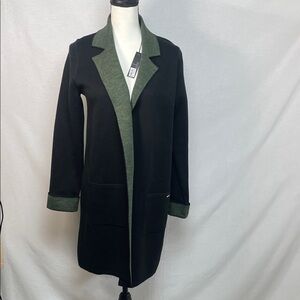 NWT Tahari sweater long jacket Women's Black and Green Coat